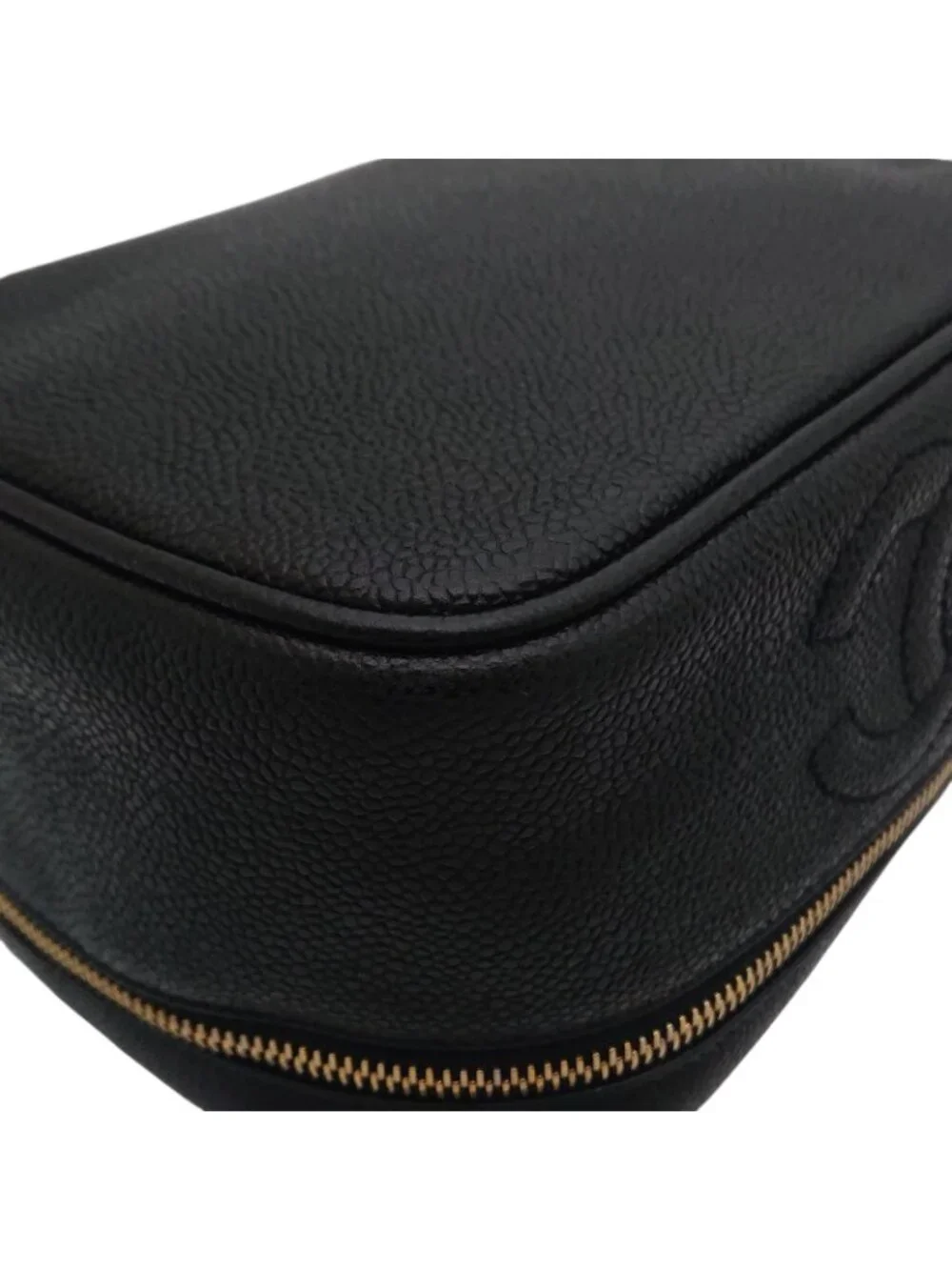 Chanel Vanity Bag Caviar Leather CC Logo Black Gold